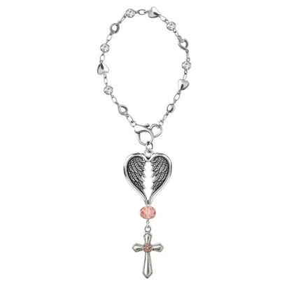 Angel Wing Cross Charm – Silver-Tone Car & Bag Ornament