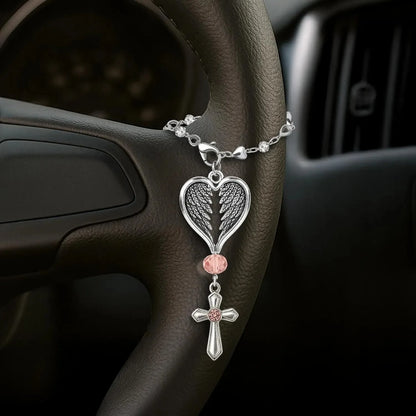 Angel Wing Cross Charm – Silver-Tone Car & Bag Ornament