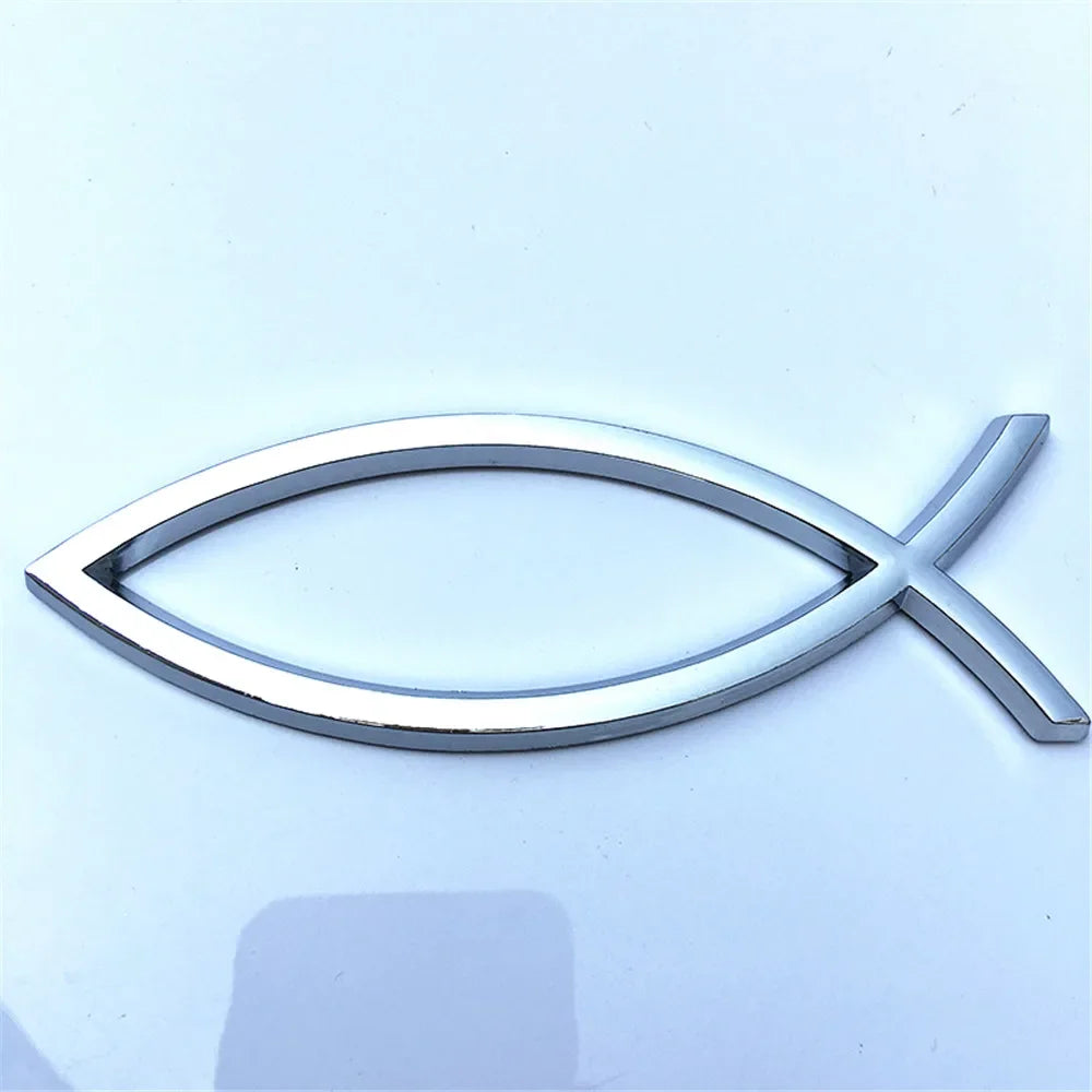 Emblema Cristão Cromado Peixe JESUS