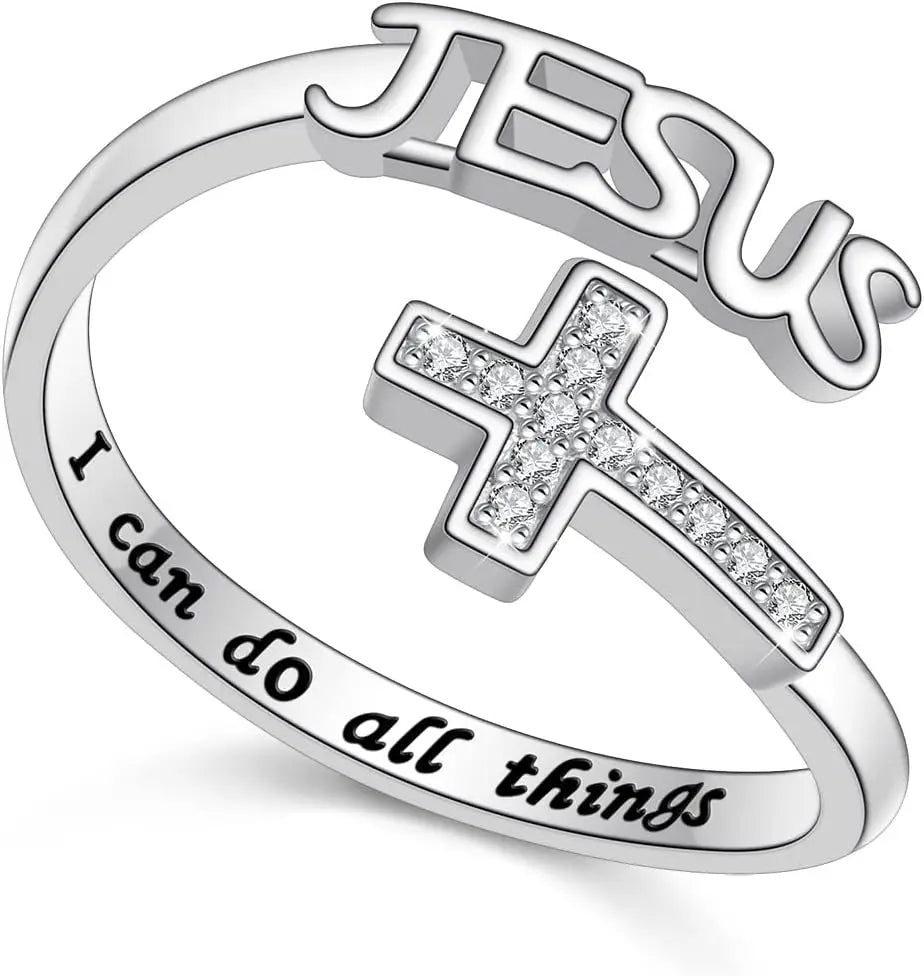 Anel de prata com cruz de Jesus para mulheres