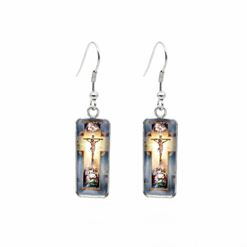 Crucifixion Image Drop Earrings