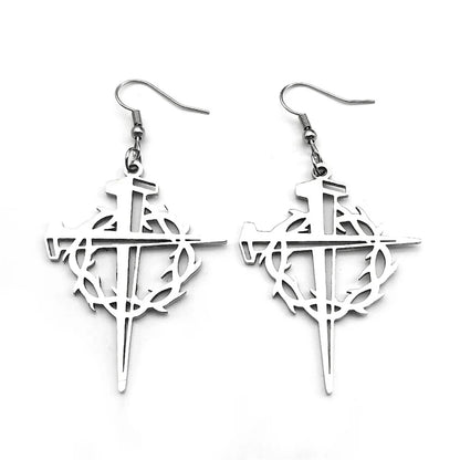 Crown of Thorns Cross Drop Earrings