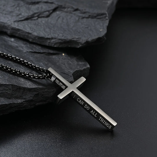 Bible Verse Cross Necklace – Stainless Steel