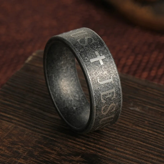 Rustic Jesus Cross Band Ring