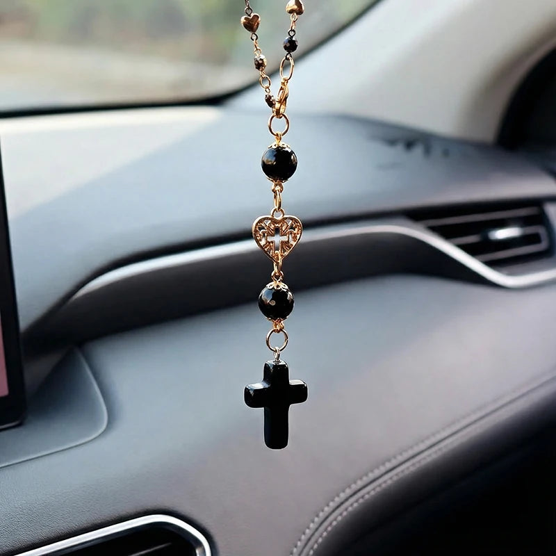 Christian Crystal Cross Car Mirror Pendant