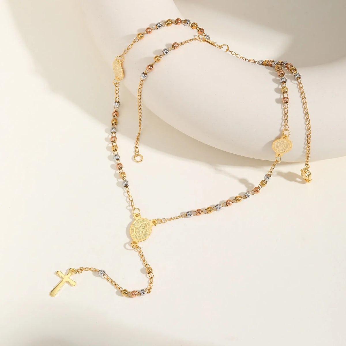 Virgin Mary Rosary Necklace – Stainless Steel Cross