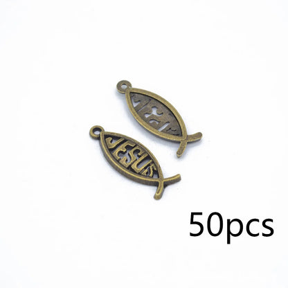 Jesus-Fisch-Anhänger – Vintage-Set zur Schmuckherstellung, 50-teilig
