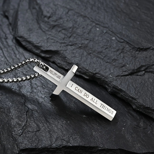 Bible Verse Cross Necklace – Stainless Steel