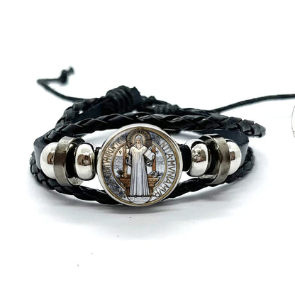 Benediktusmedaillen-Armband mit schwarzen geflochtenen Bändern