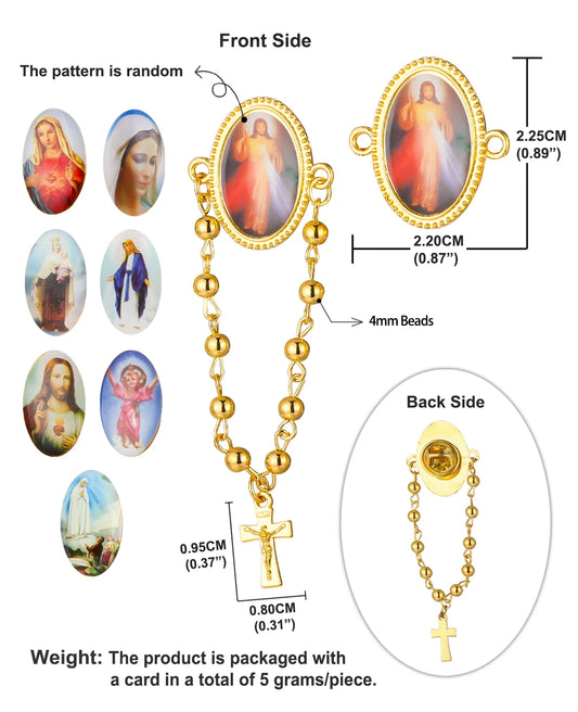 Broches religiosos inspirados em terços, conjunto com 5