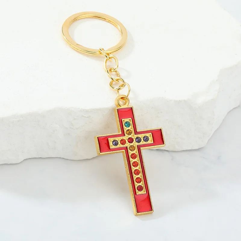 Colorful Rhinestone Cross Keyring Collection