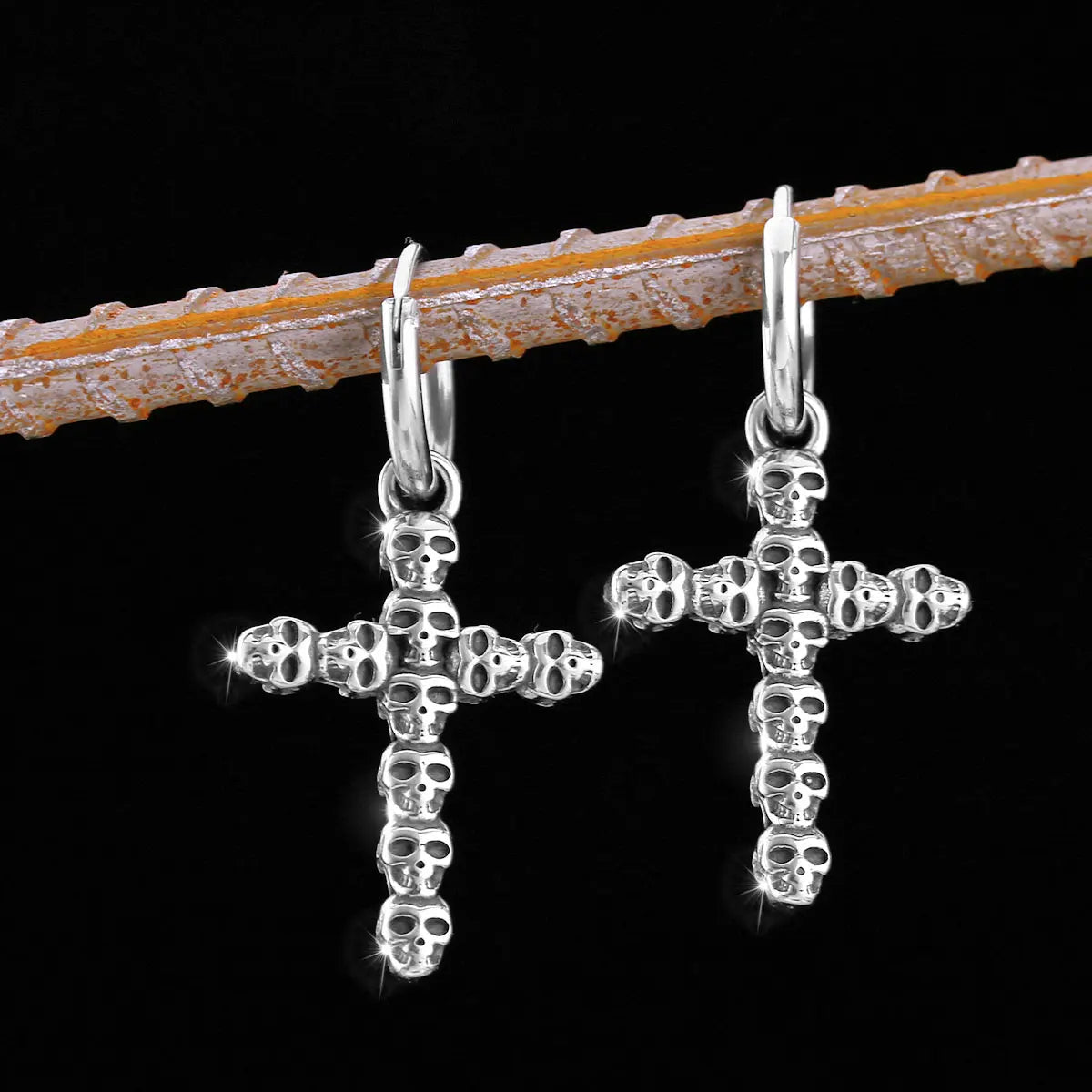 Silver-Tone Cross Earrings