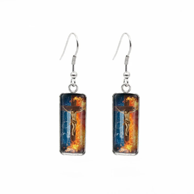 Crucifixion Image Drop Earrings