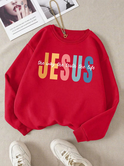 Jesus Color Letter Print Sweatshirt 
