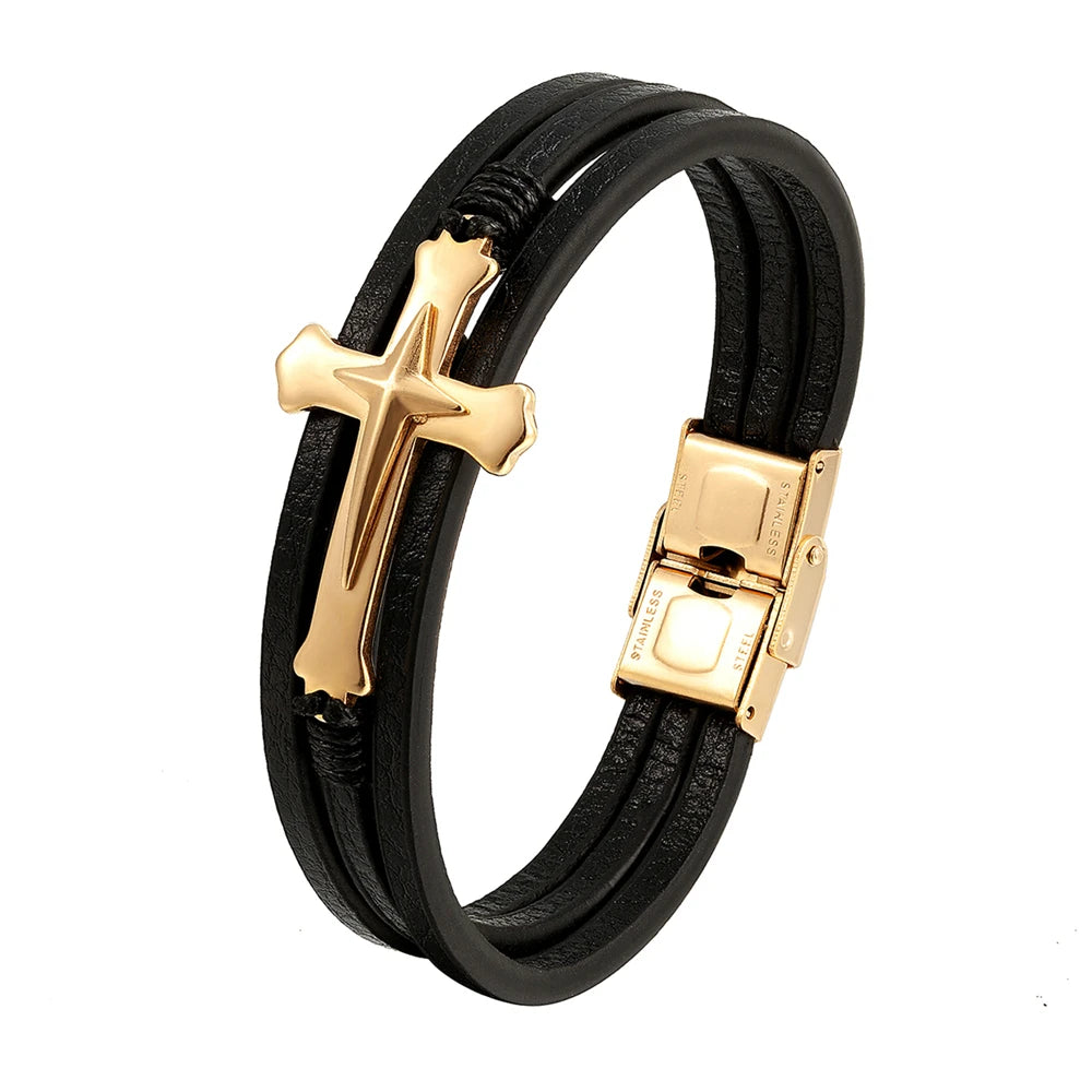 Pulseira Cruzada de Couro Multicamadas