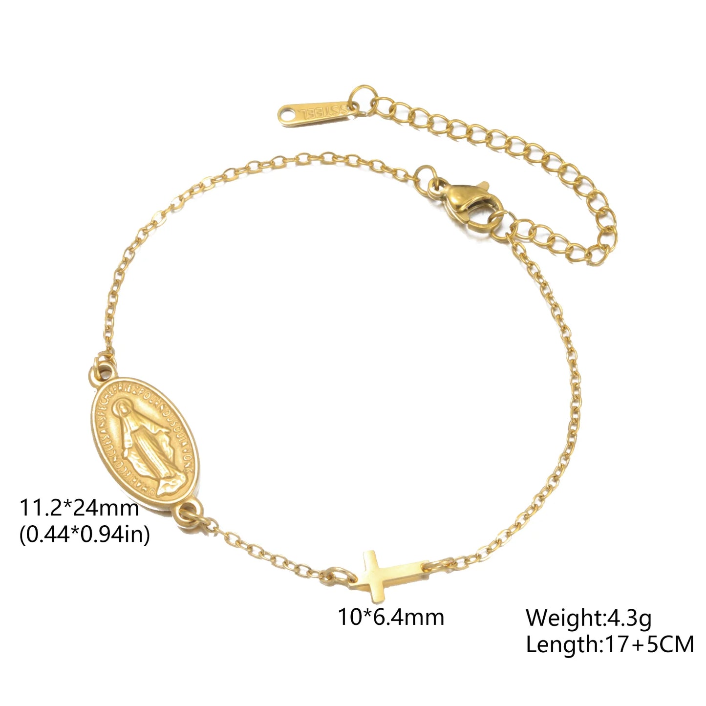 Miraculous Medal & Cross Bracelet