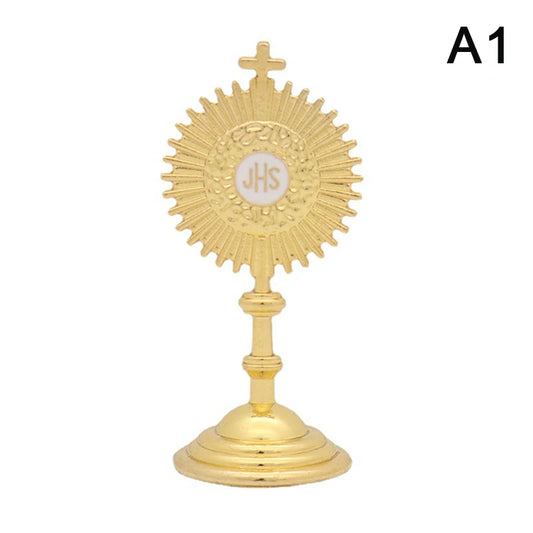 Estatueta em miniatura de ostensório JHS para decoração devocional