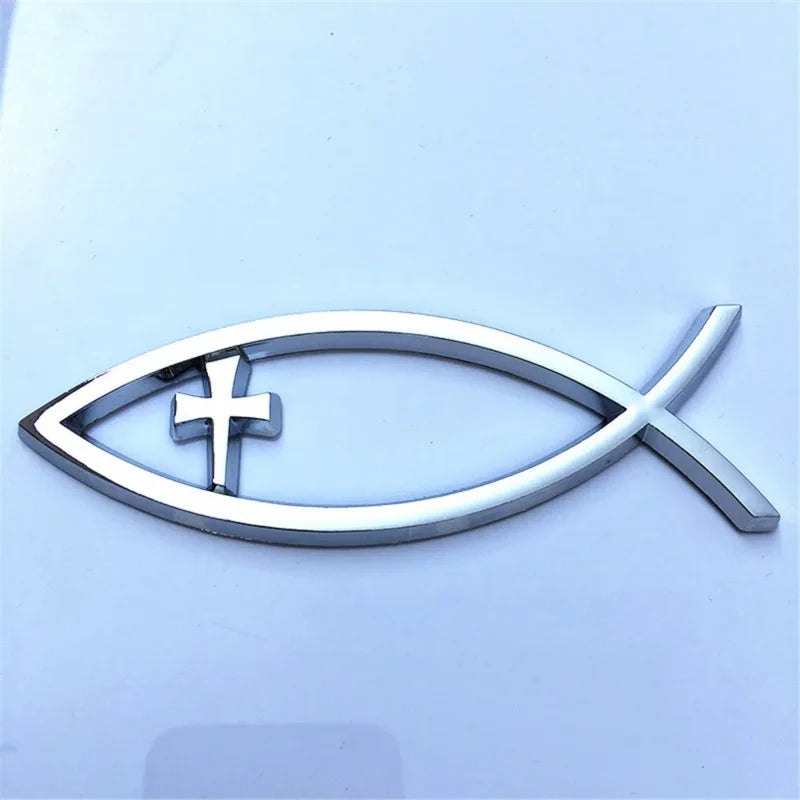 Emblema Cristão Cromado Peixe JESUS