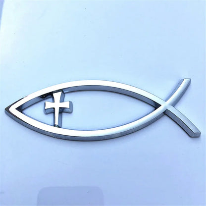 Emblema Cristão Cromado Peixe JESUS