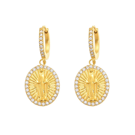 Miraculous Medal Dangle Hoops