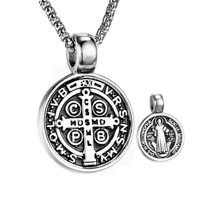 Saint Benedict Cross Necklace with Virgin Mary Pendant