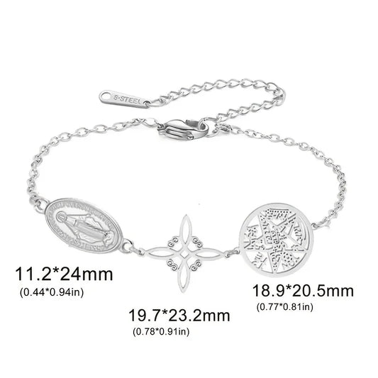 Pulseira católica de aço inoxidável com a Virgem Maria