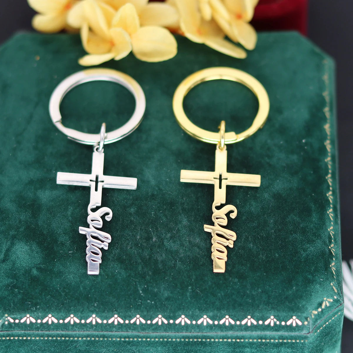 Personalized Cross Keyring
