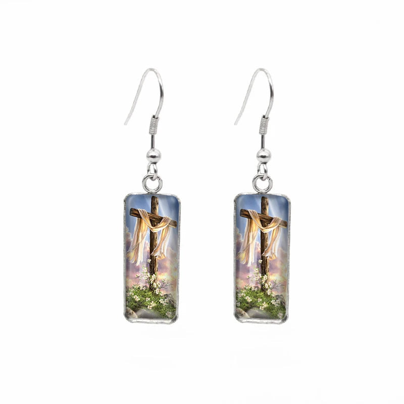 Crucifixion Image Drop Earrings