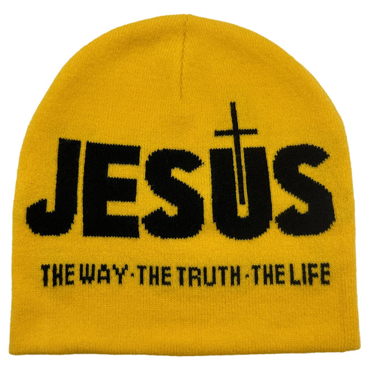 Gorro tejido de Jesús con letras inspiradas en la fe