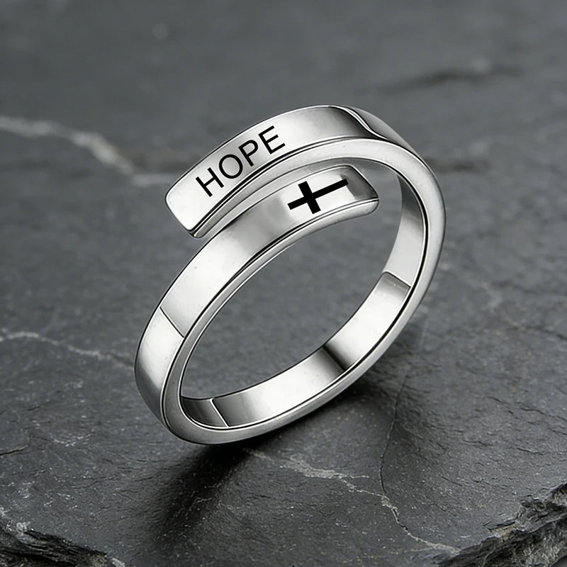 Kreuz-Wickelring – Edelstahl Glaube, Hoffnung, Liebe & Gesegnet