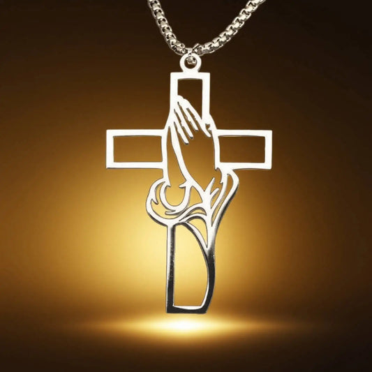 Praying Hands Cross Necklace – Stainless Steel Pendant