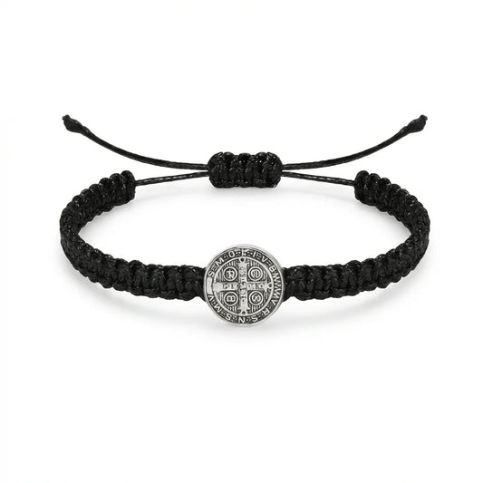 Pulseira de cordão de São Bento - Faixa preta trançada