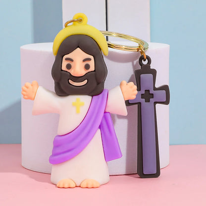 Soft Rubber Jesus & Cross Keyring Set