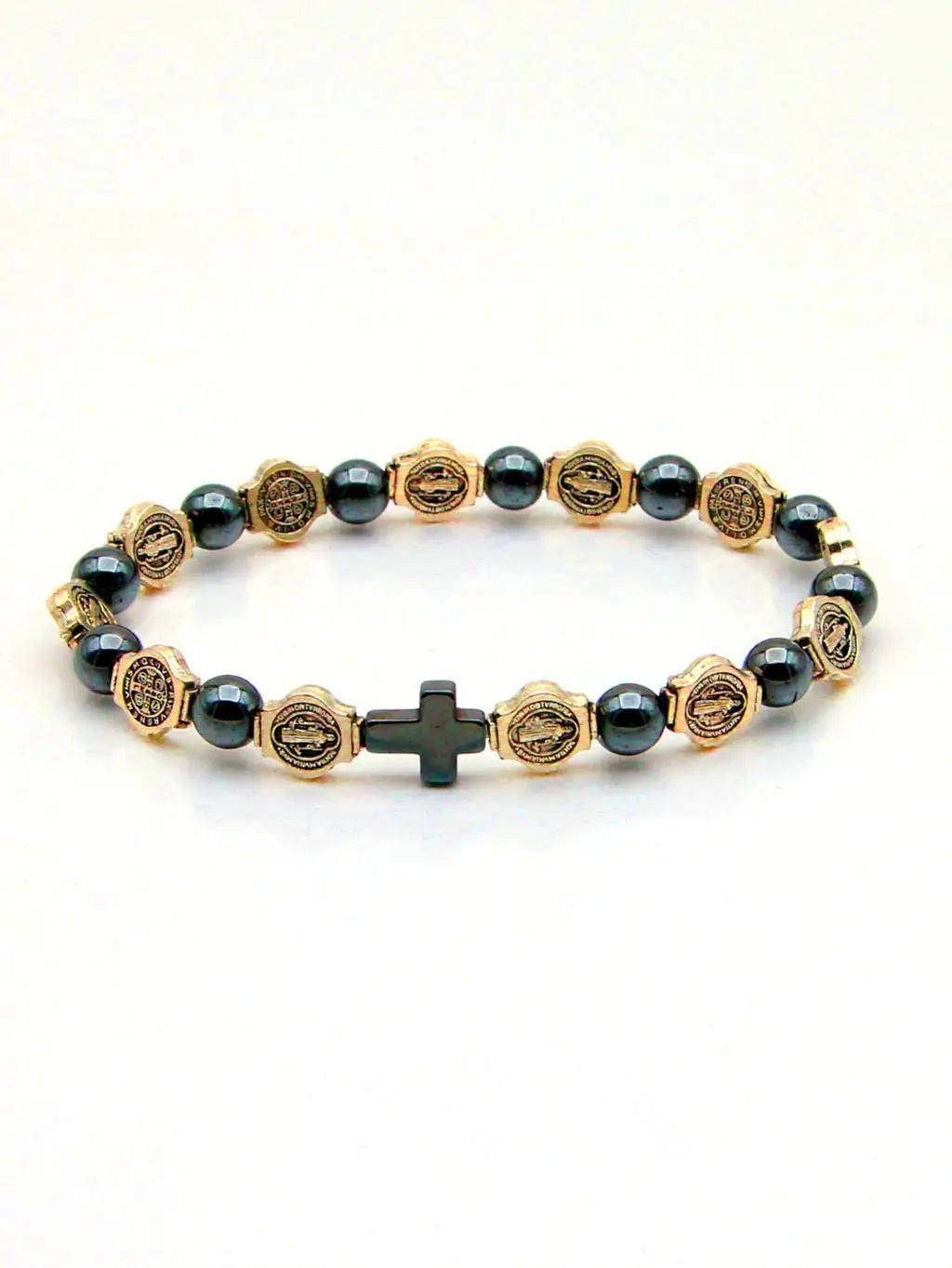 Saint Benedict Medal Bracelet with Cross and Dark Beads