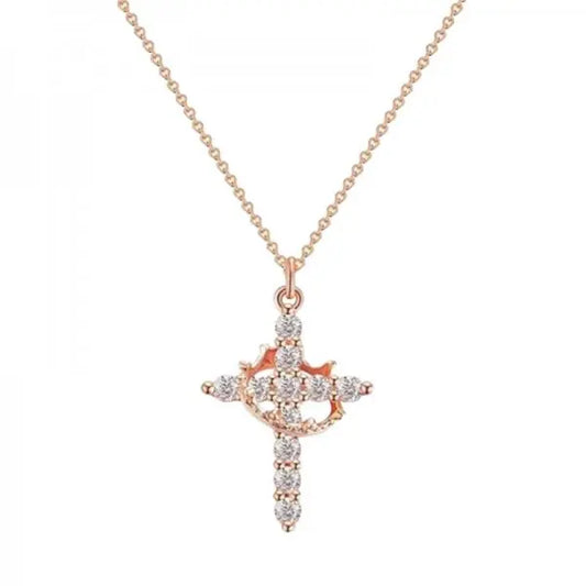 Sparkling Crown Cross Pendant Necklace