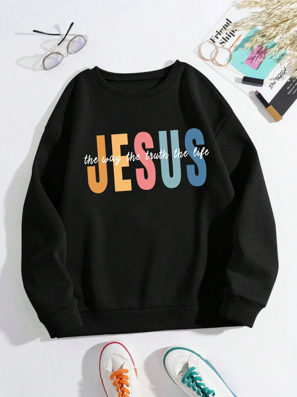 Jesus Color Letter Print Sweatshirt 