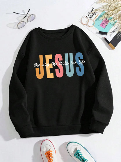 Jesus Color Letter Print Sweatshirt 