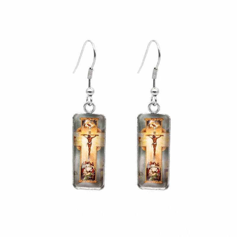 Crucifixion Image Drop Earrings