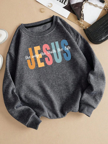 Jesus Color Letter Print Sweatshirt 