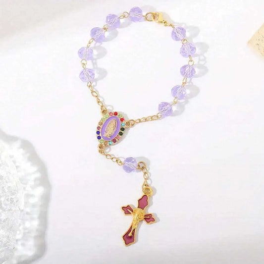 Terço de carro da Virgem Maria - Enfeite de crucifixo com contas