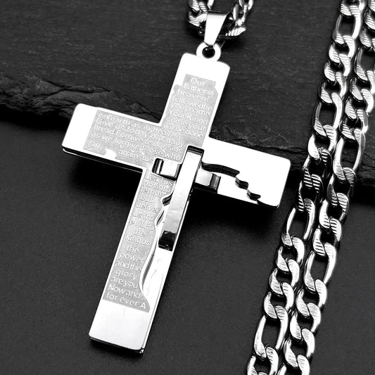 Lord's Prayer Cross Necklace – Stainless Steel
