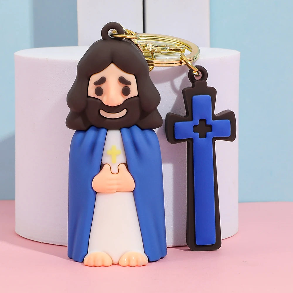 Soft Rubber Jesus & Cross Keyring Set