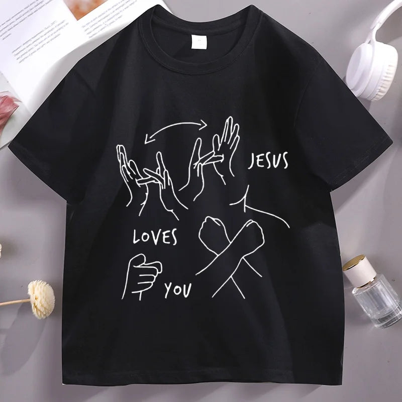 Camiseta Jesus te ama linguagem gestual