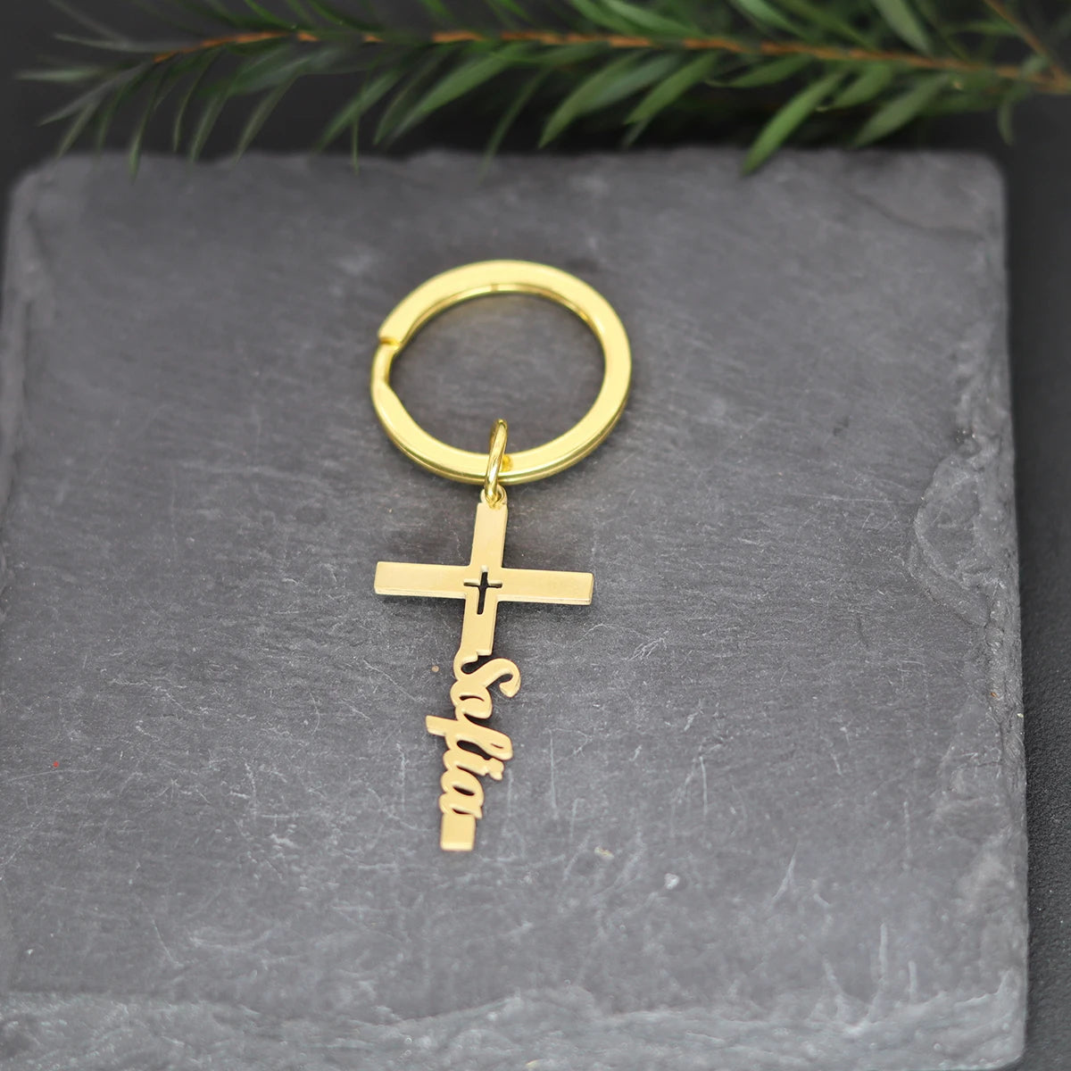 Personalized Cross Keyring