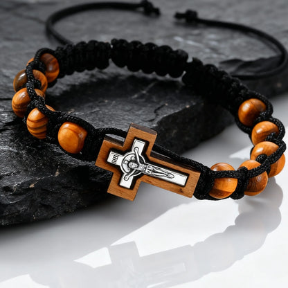 Pulseira Cruzada com Contas de Madeira