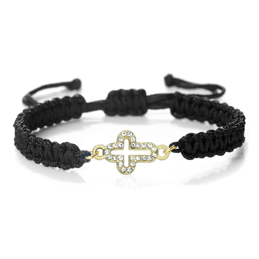 Pulseira ajustável trançada com cruz e detalhes brilhantes