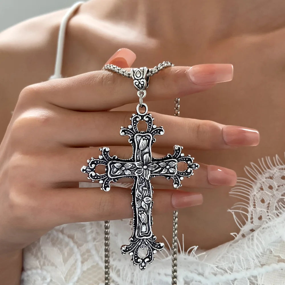 Ornate Gothic Cross Pendant Necklace