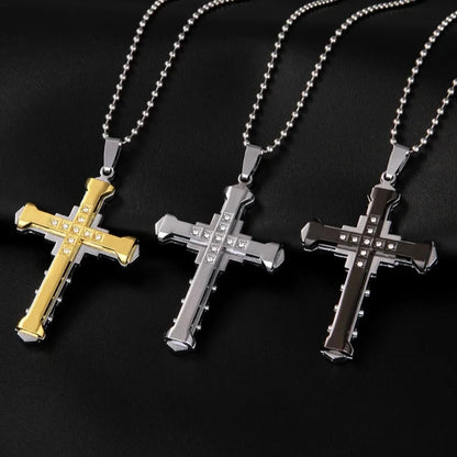 Mehrlagige Kreuzkette – Christlicher Anhänger mit funkelnden Akzenten