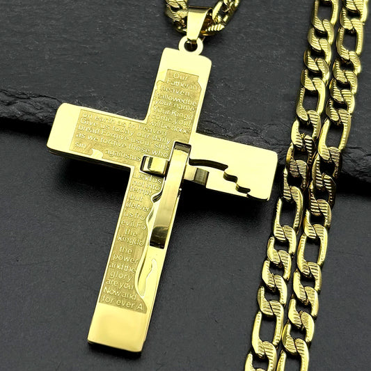Lord's Prayer Cross Necklace – Stainless Steel