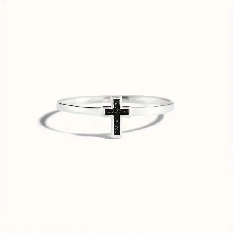 Anel Cruz Preto Minimalista
